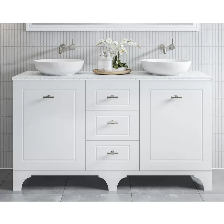 Windsor Freestanding Vanity with SilkSurface Top and above or under counter basin Timberline
