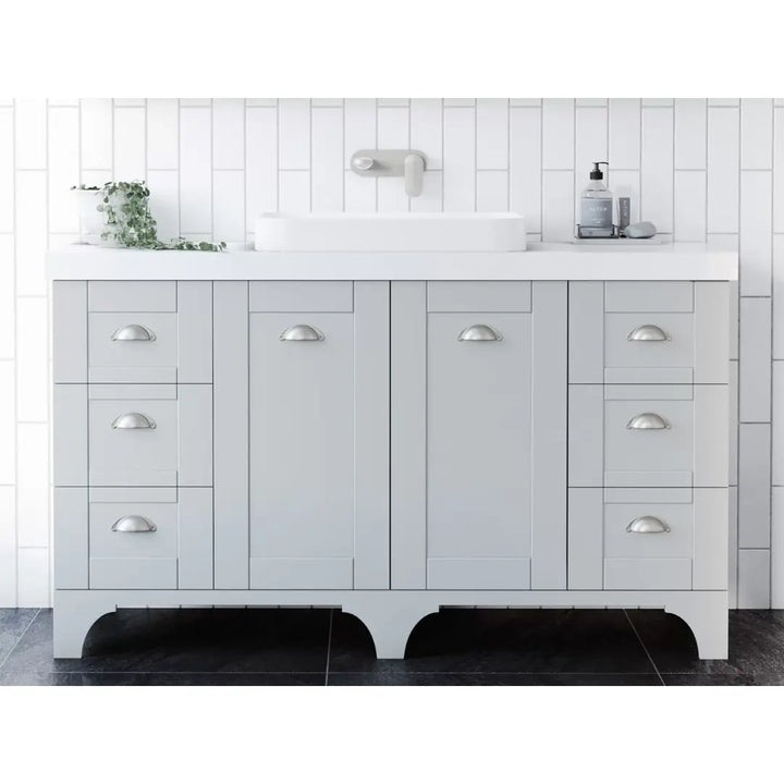Windsor Freestanding Vanity with SilkSurface Top and above or under counter basin Timberline
