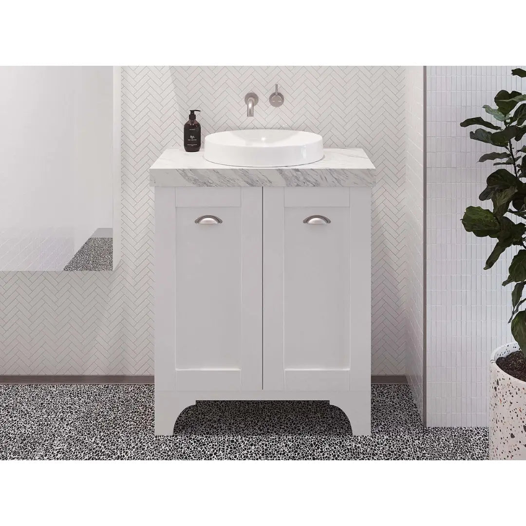 Windsor Freestanding Vanity with SilkSurface Top and above or under counter basin Timberline
