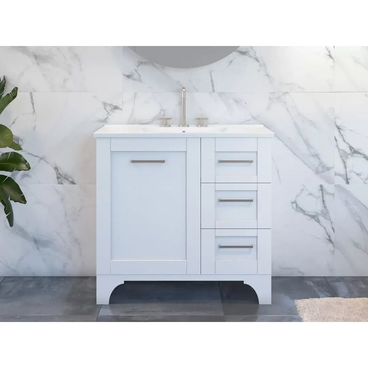 Windsor Freestanding Vanity with SilkSurface Top and above or under counter basin Timberline