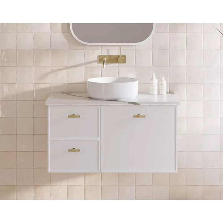 Victoria Wall Hung or Freestanding Vanity with SilkSurface Top and above or under counter basin Timberline