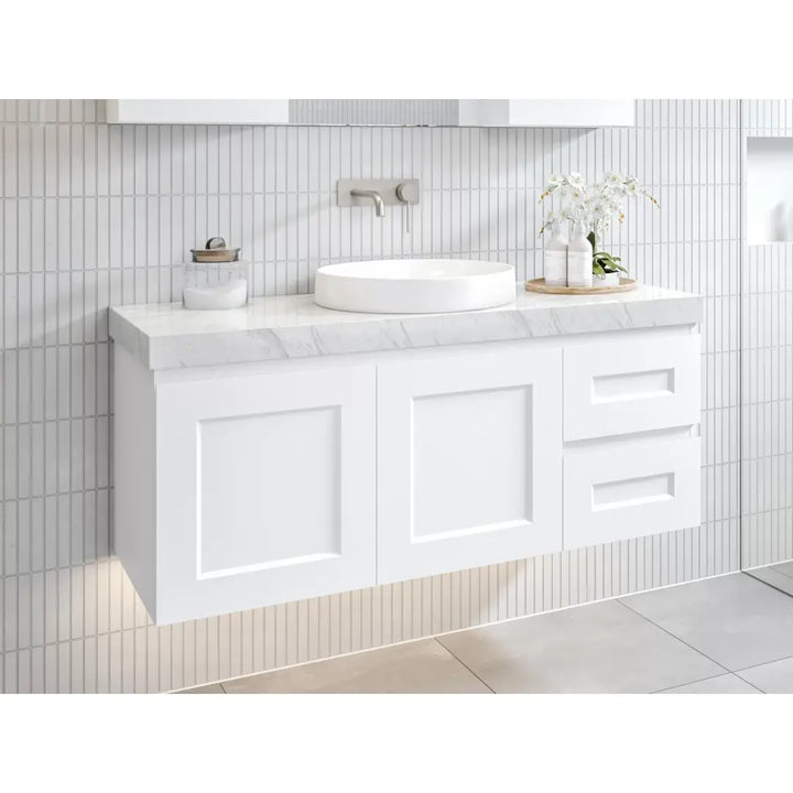 Victoria Wall Hung or Freestanding Vanity with SilkSurface Top and above or under counter basin Timberline