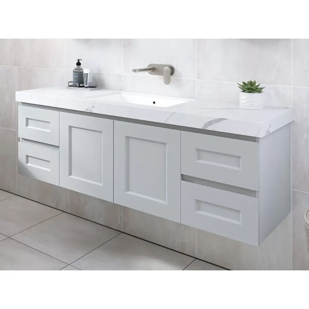 Victoria Wall Hung or Freestanding Vanity with SilkSurface Top and above or under counter basin Timberline