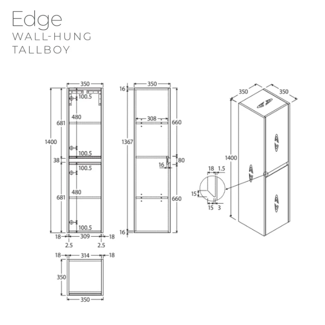 Edge Scandi Oak Tallboy - Wall Hung or Freestanding Fienza