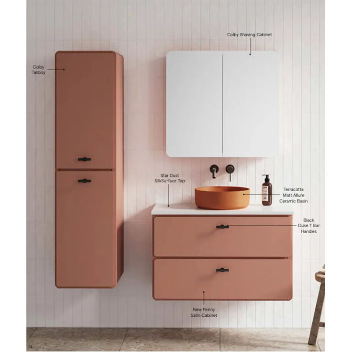 Colby Vanity with silk surface top and above counter or under counter basin - wall hung Timberline