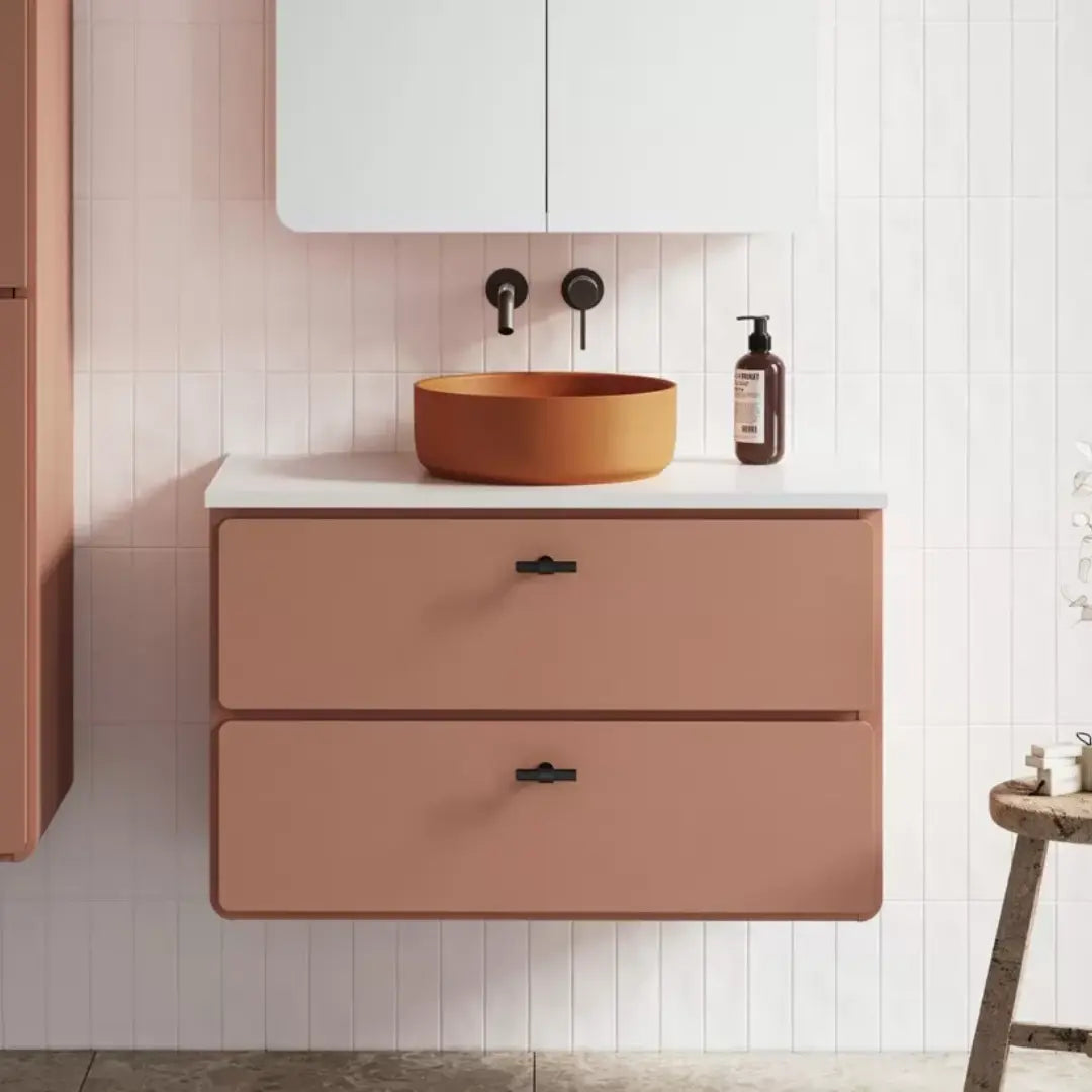 Colby Vanity with silk surface top and above counter or under counter basin - wall hung Timberline