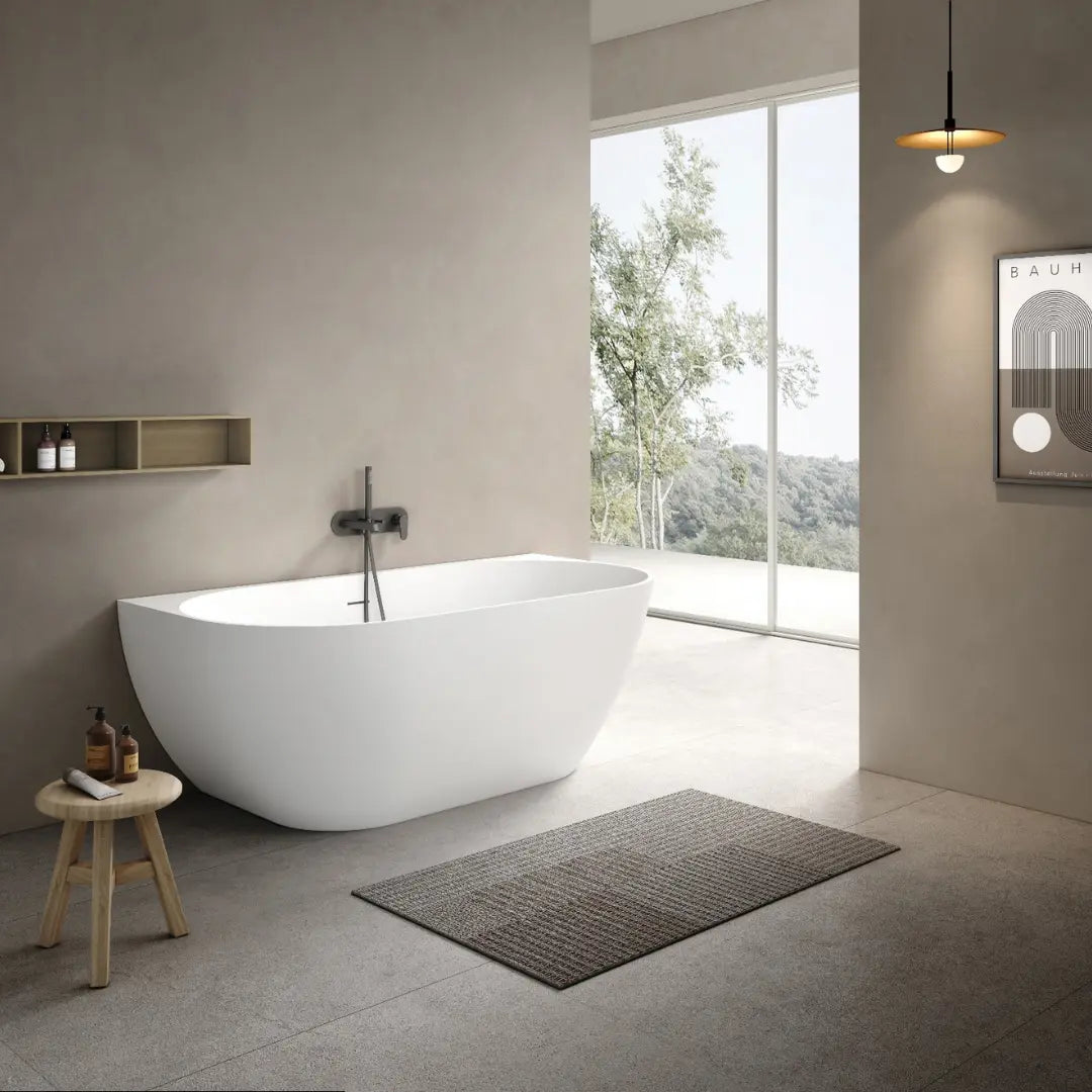 Bianca Freestanding Stone Back to wall Bath 1500mm with overflow Kaskade Stone