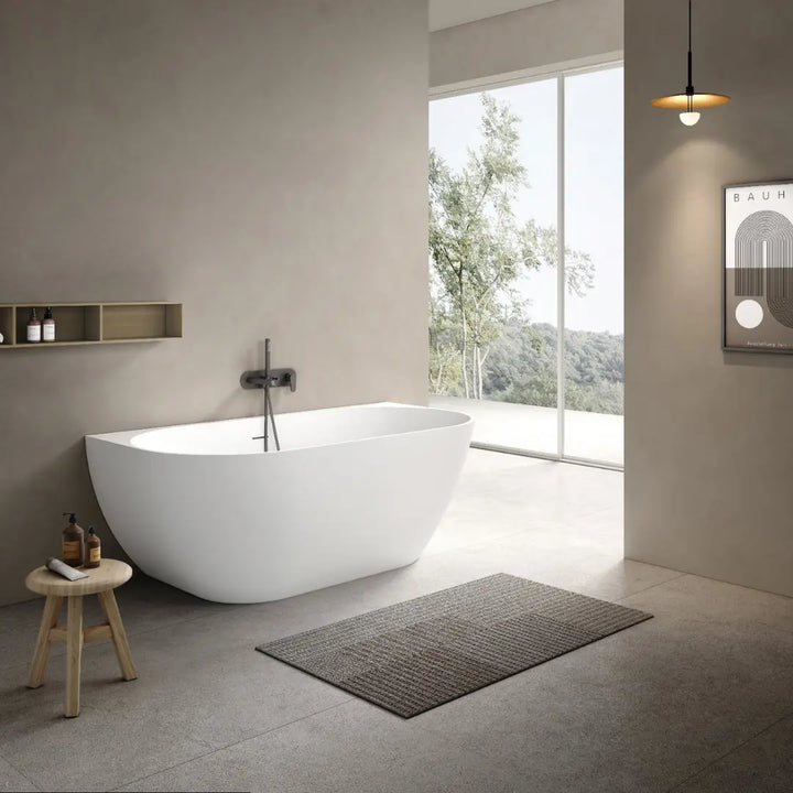 Bianca Freestanding Stone Back to wall Bath 1500mm with overflow Kaskade Stone