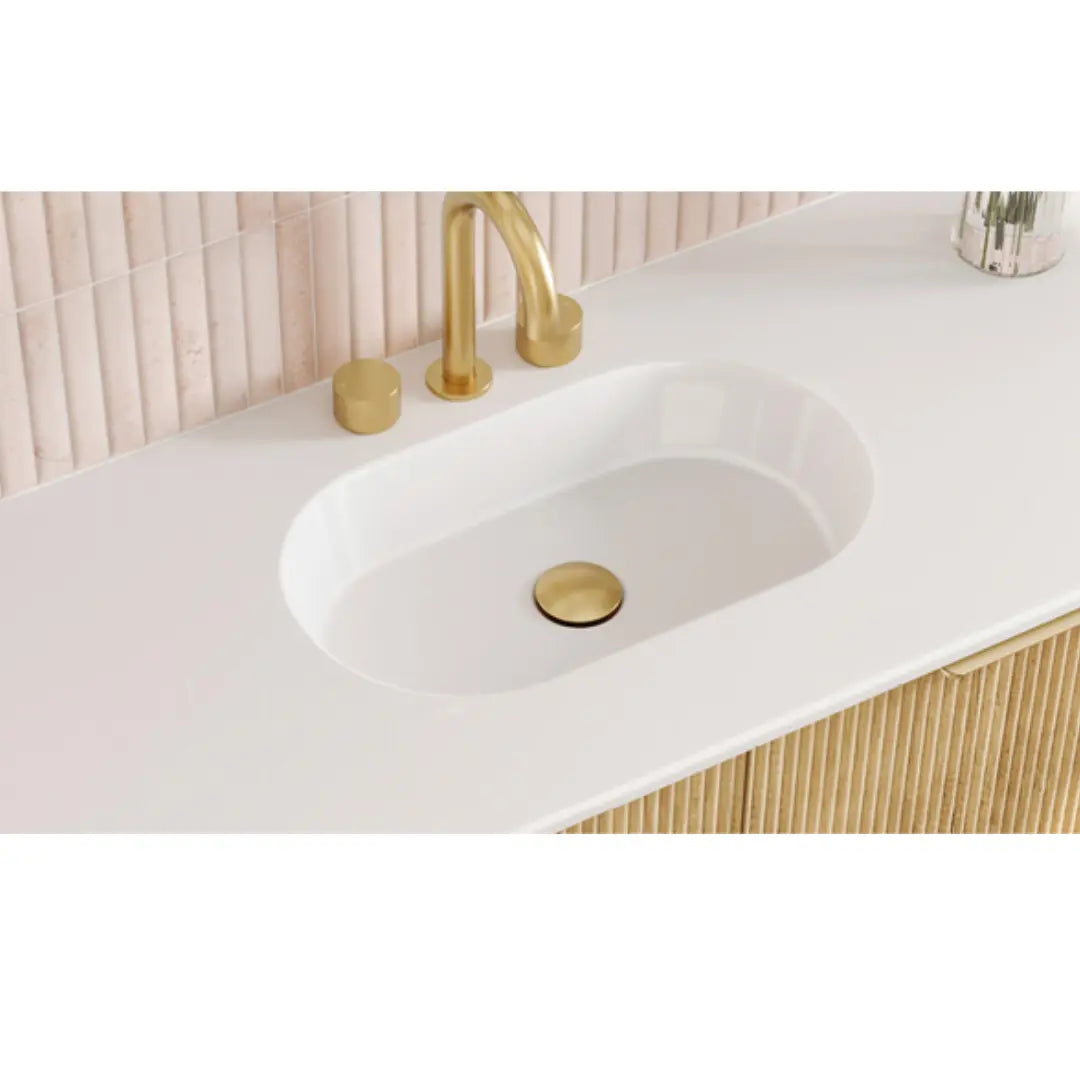 Lola Matte Minka Curved Satin White Wall-Hung Vanity (matte basin) Fienza