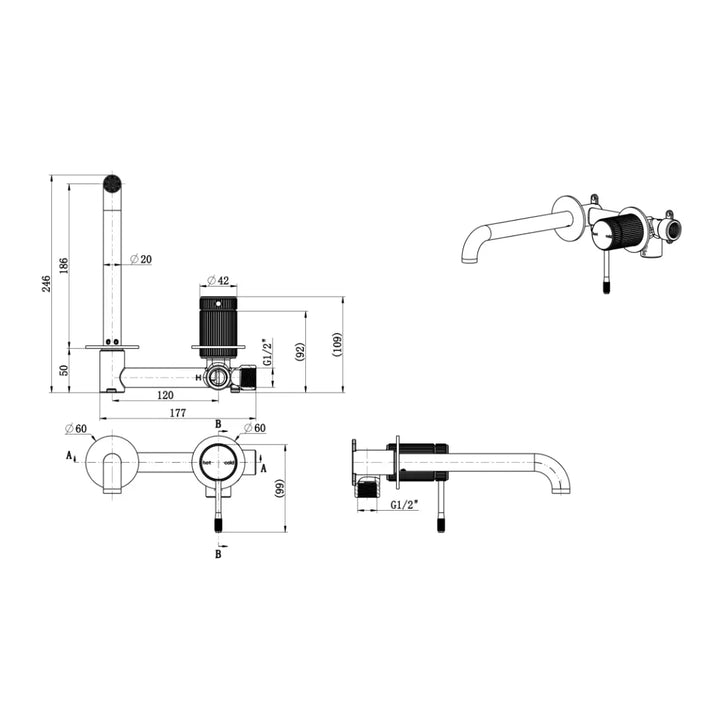 Mica Fluted Wall-Spout Combo Bella Vista