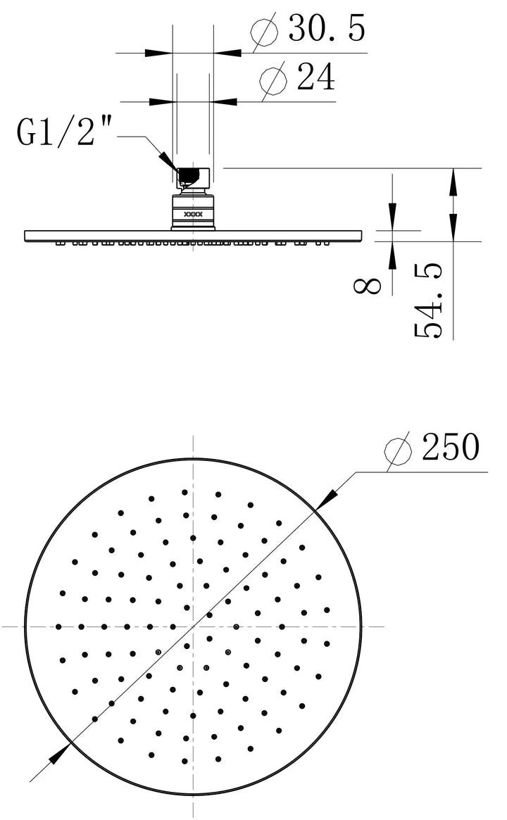 Brass Round Shower Head 250mm Modern National