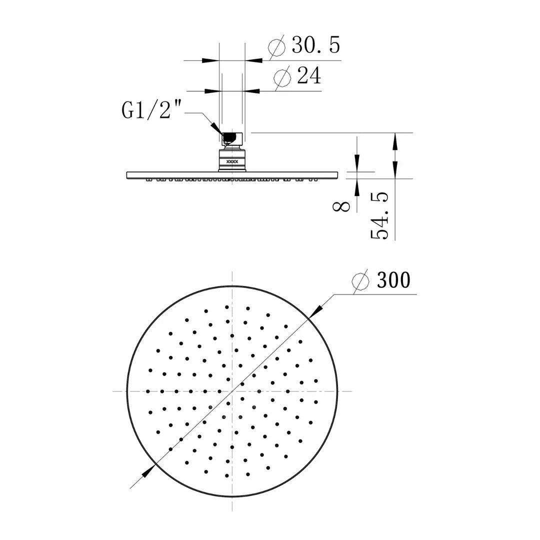 Brass Round Shower Head 300mm Modern National