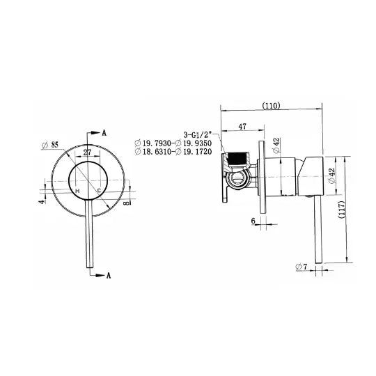 Nora Wall / Shower Mixer 80mm backplate Modern National