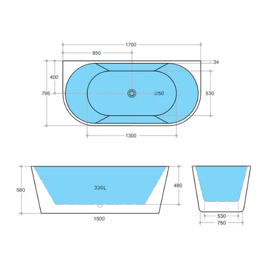 Elivia Matte White Back to Wall freestanding acrylic bath 1500 or 1700mm Ceramic Exchange