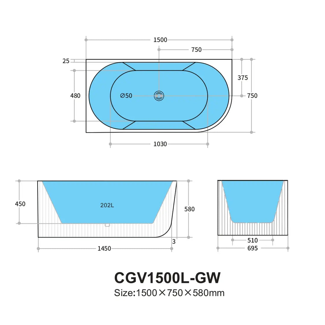 Capri Corner Freestanding Bath, fluted - available in various finishes Ceramic Exchange