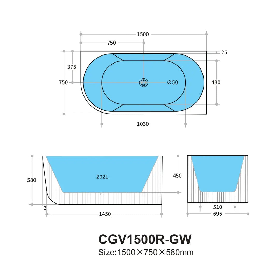 Capri Corner Freestanding Bath, fluted - available in various finishes Ceramic Exchange