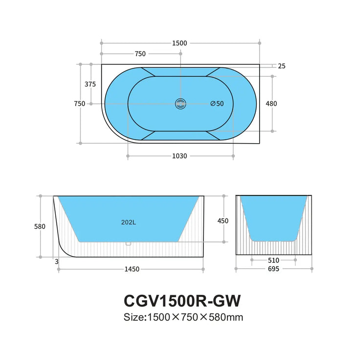 Capri Corner Freestanding Bath, fluted - available in various finishes Ceramic Exchange