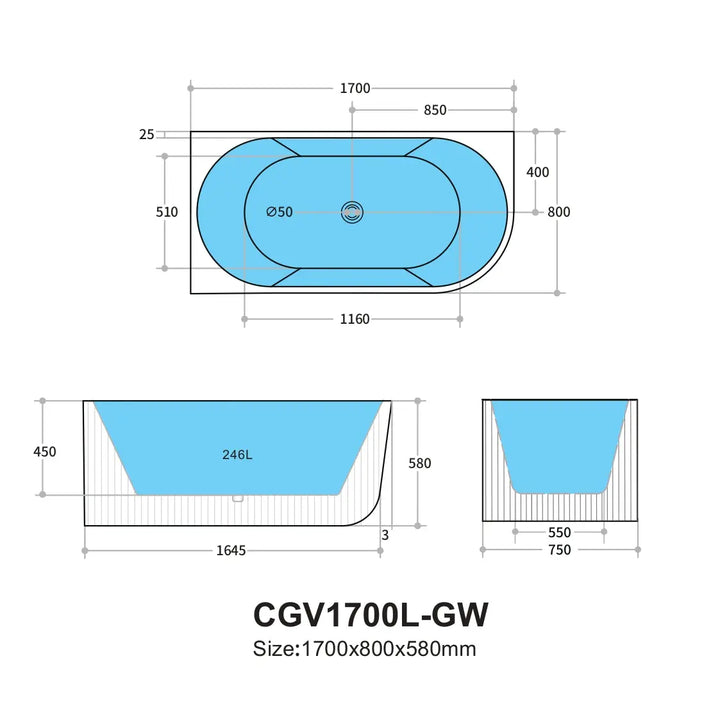 Capri Corner Freestanding Bath, fluted - available in various finishes Ceramic Exchange