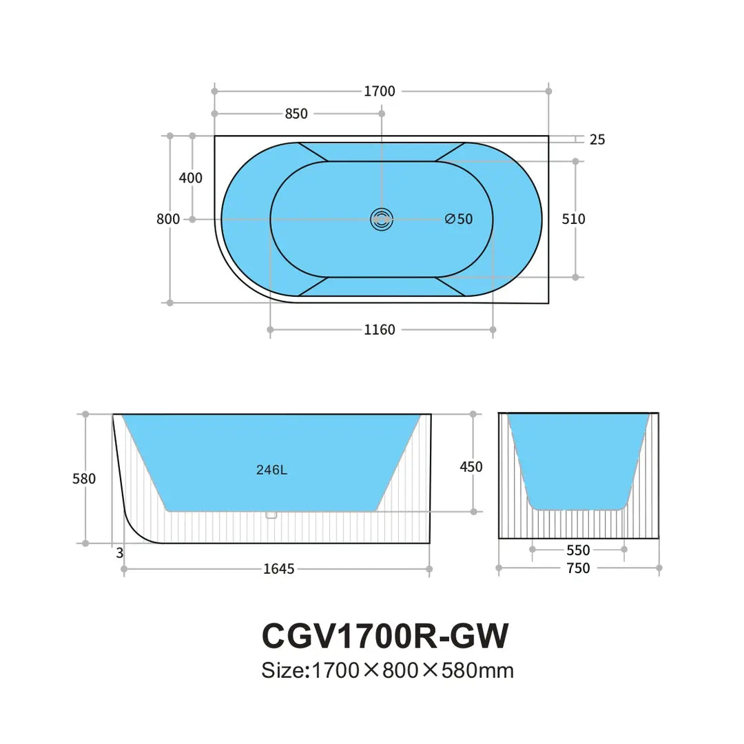 Capri Corner Freestanding Bath, fluted - available in various finishes Ceramic Exchange