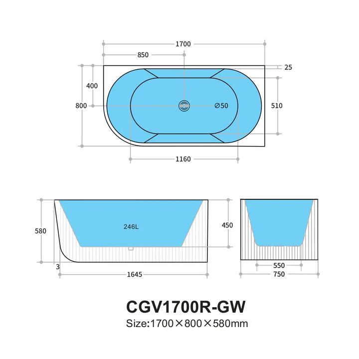 Capri Corner Freestanding Bath, fluted - available in various finishes Ceramic Exchange
