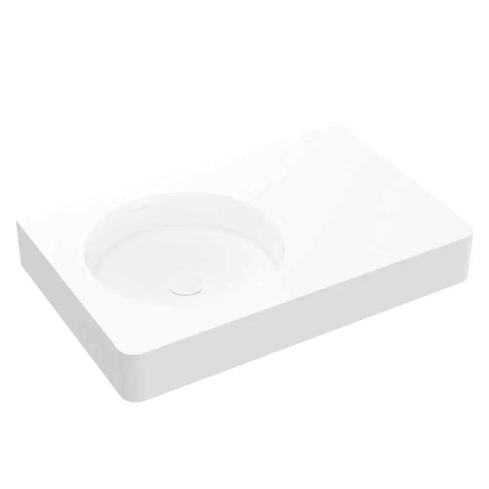 Encanto 700 Solid Surface Wall Basin, No Tap Hole, Left-Hand Bowl Fienza