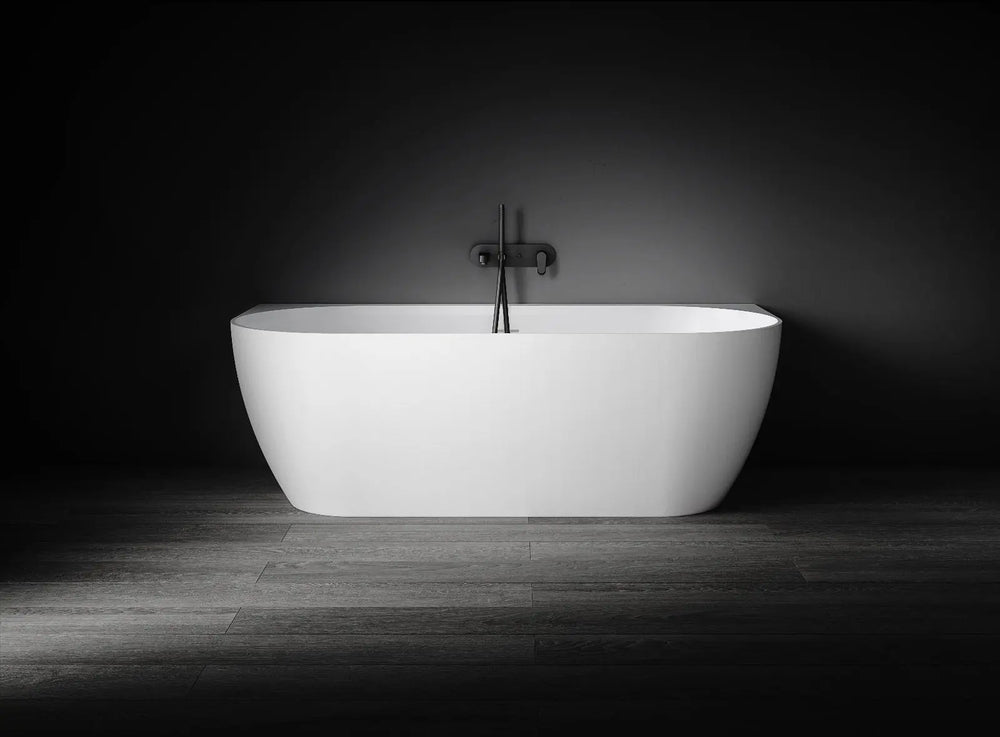 Eleni 1700mm Back to Wall Stone Bath with Overflow Kaskade Stone