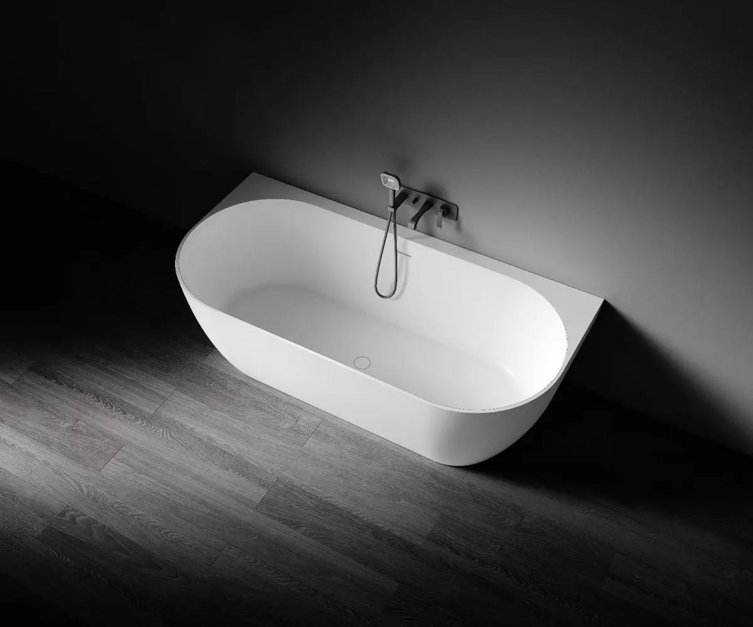 Eleni 1700mm Back to Wall Stone Bath with Overflow Kaskade Stone