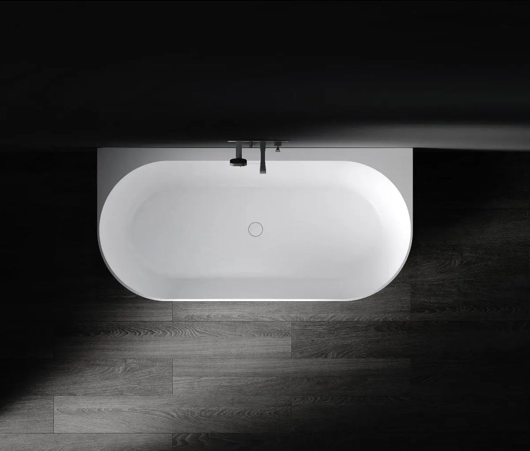 Eleni 1700mm Back to Wall Stone Bath with Overflow Kaskade Stone