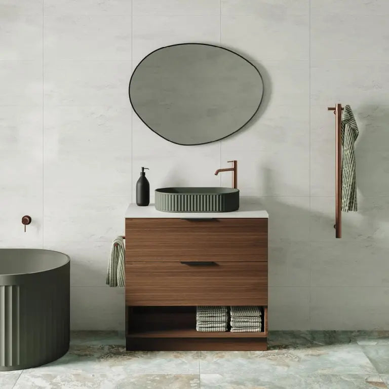 Pebble Matte Black Asymmetrical Framed Mirror, 700 x 920mm Fienza