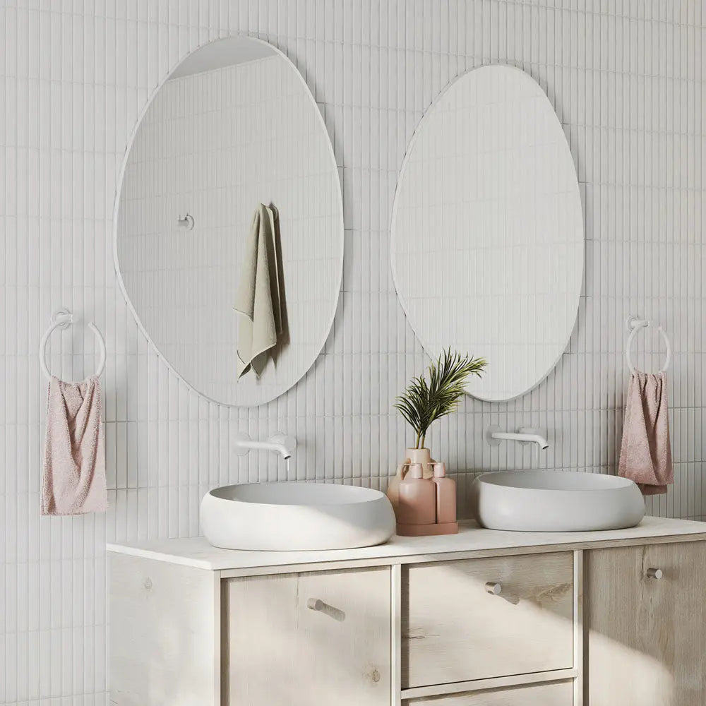 Pebble Matte White Asymmetrical Framed Mirror, 700 x 920mm Fienza