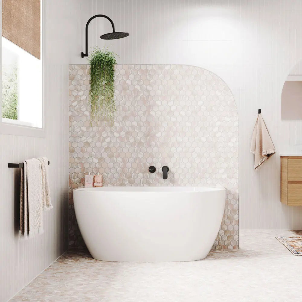 KEETO Back-To-Wall Acrylic Bath 1300mm, 1500mm, 1700mm WITH overflow Fienza