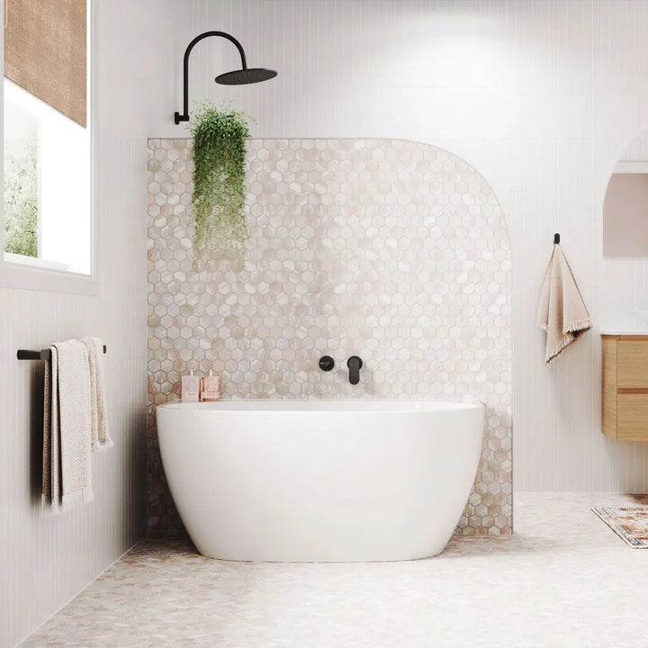 KEETO Back-To-Wall Acrylic Bath 1300mm, 1500mm, 1700mm WITH overflow Fienza