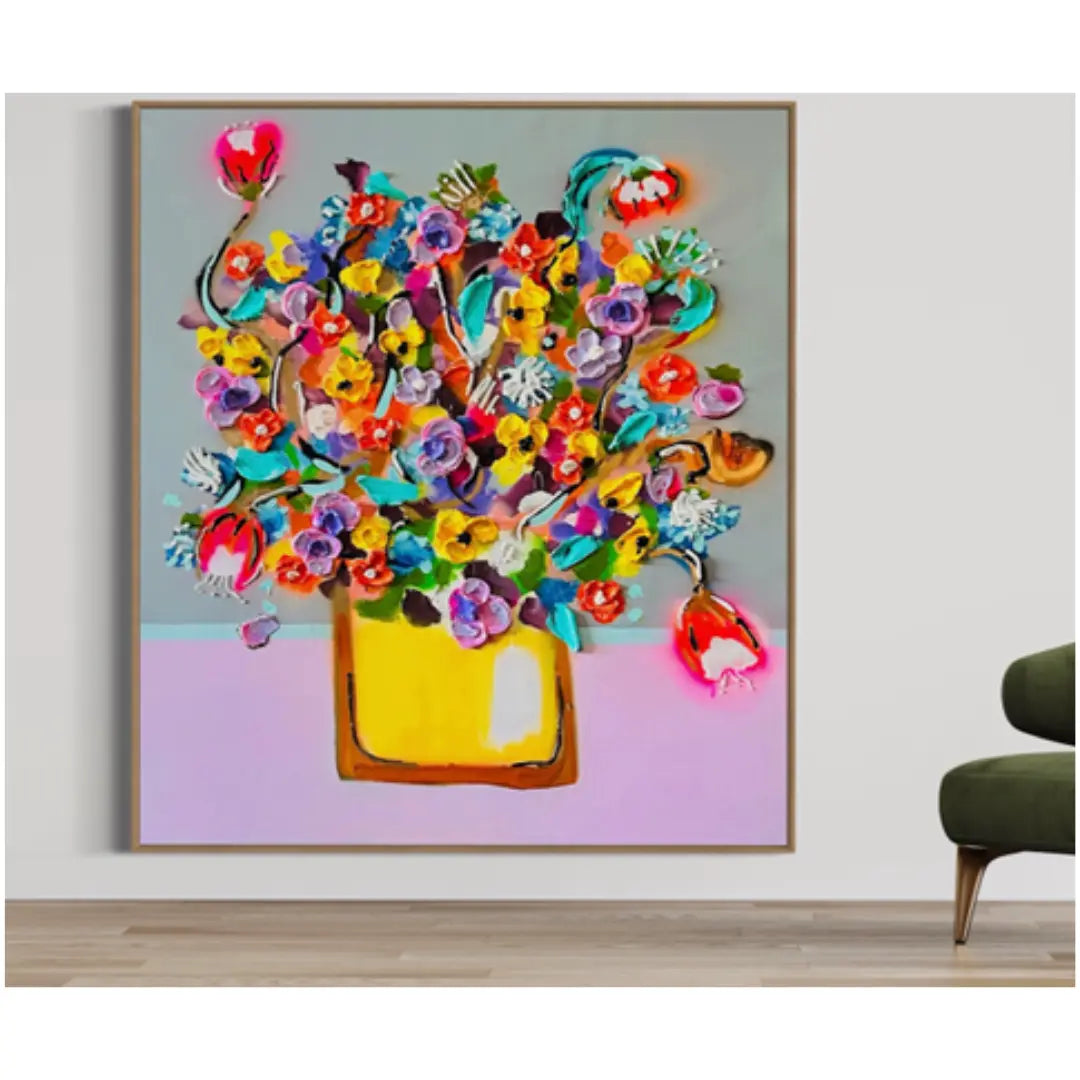 "I Just love you-OK!"  145cm x120cm, Textured Floral, Mixed Media, Tasmanian Oak float frame Collie Crawford
