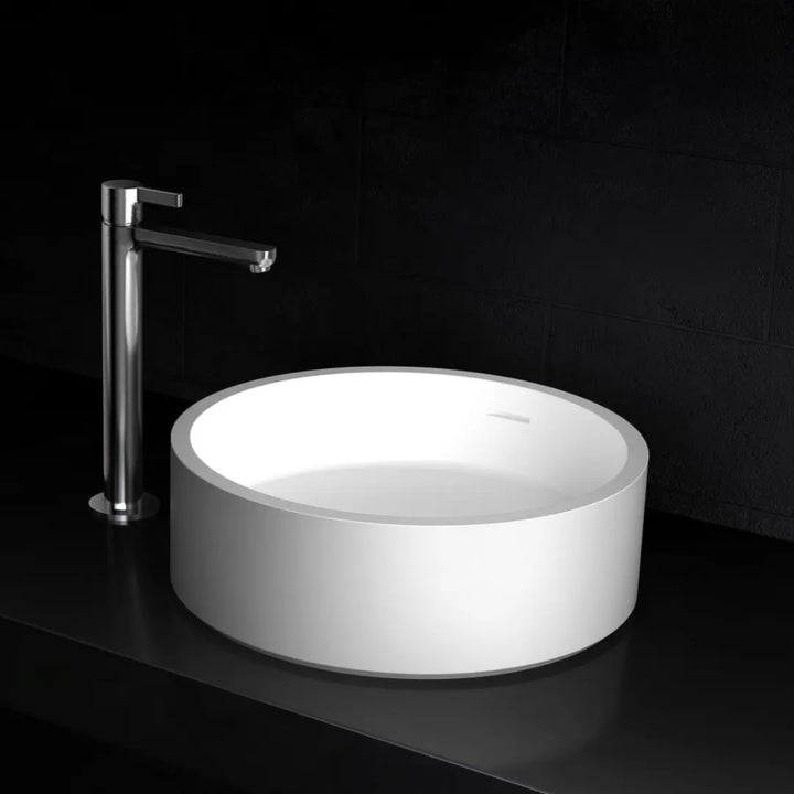 Leila Round Stone Basin with overflow (on display) Kaskade Stone