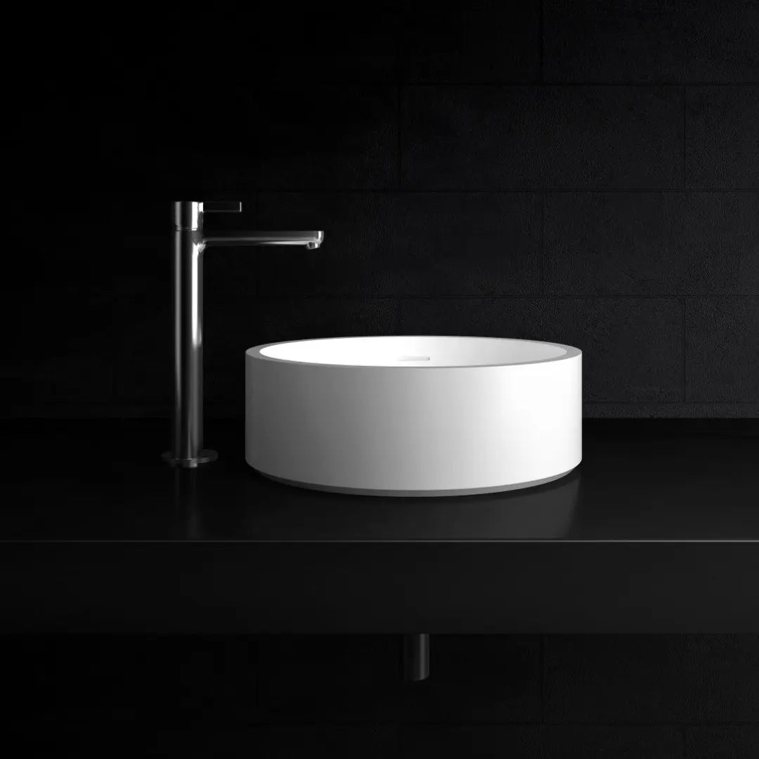 Leila Round Stone Basin with overflow (on display) Kaskade Stone