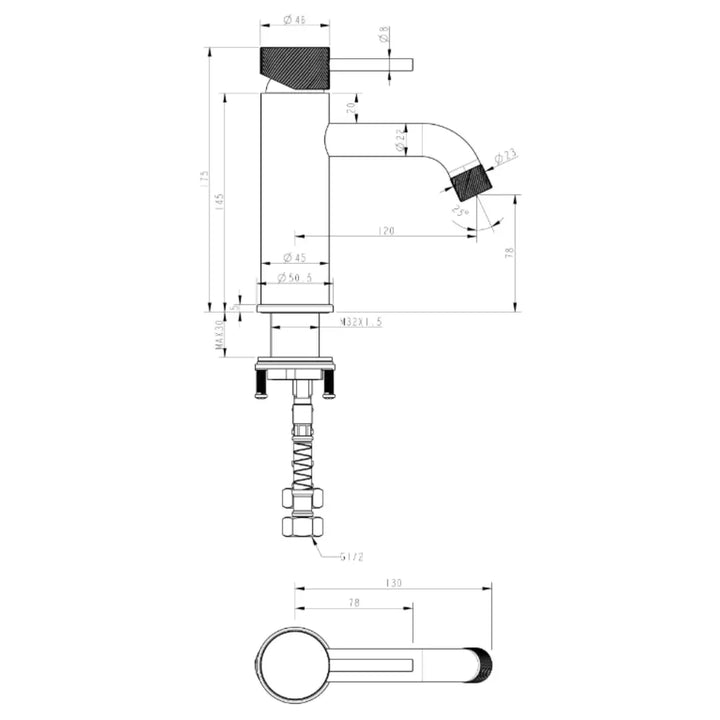 Cioso Curved Knurled Basin Mixer Millennium
