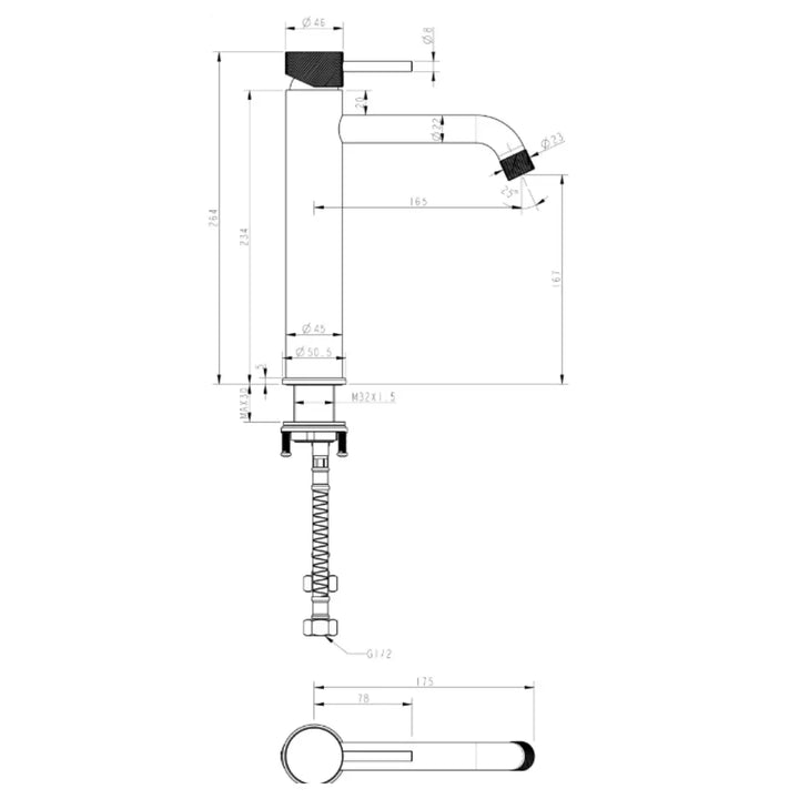Cioso Curved Knurled Mid-Rise Basin Mixer Millennium