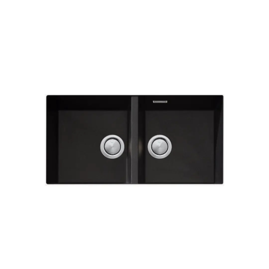 Santorini Black Double Bowl Undermount Sink with overflow Oliveri
