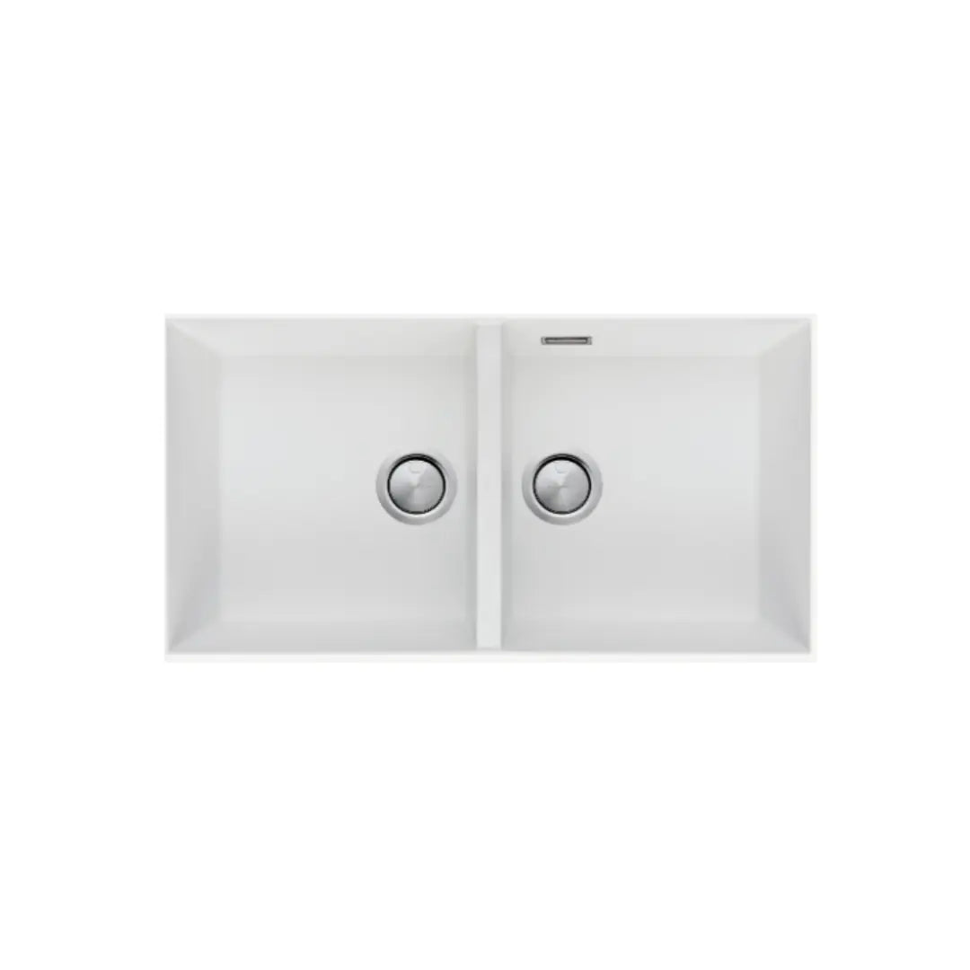 Santorini White Double Bowl Undermount Sink with overflow Oliveri