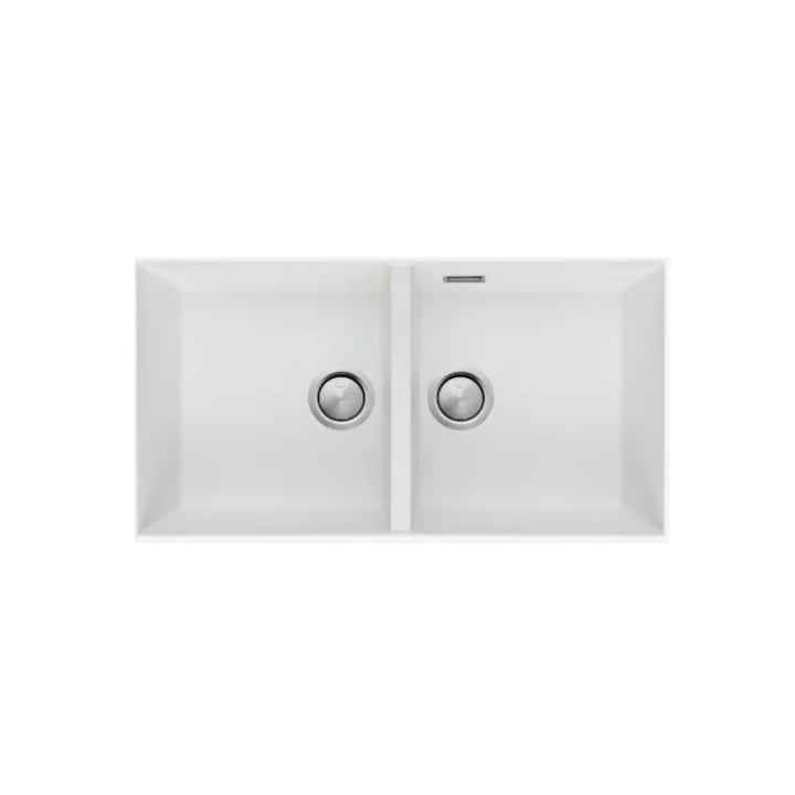 Santorini White Double Bowl Undermount Sink with overflow Oliveri