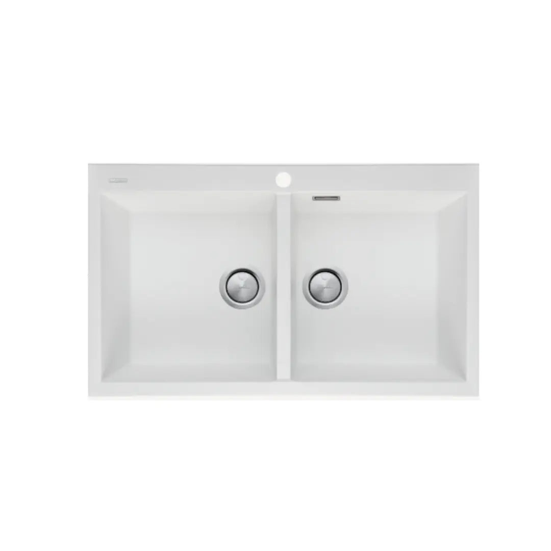 Santorini White Double Bowl Topmount Sink with overflow Oliveri