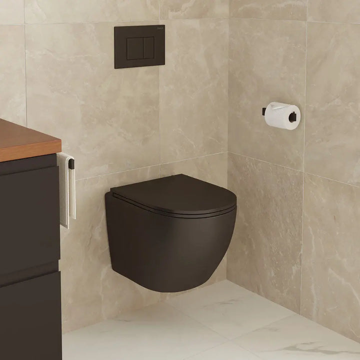 KOKO Matte Black Tornado Wall-Hung pan &amp; seat Fienza