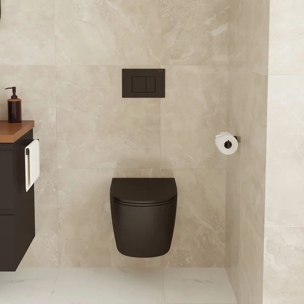 KOKO Matte Black Tornado Wall-Hung pan & seat Fienza