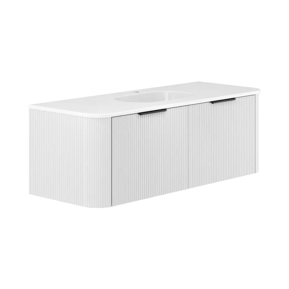 Lola Matte Minka Curved Satin White Wall-Hung Vanity (matte basin) Fienza