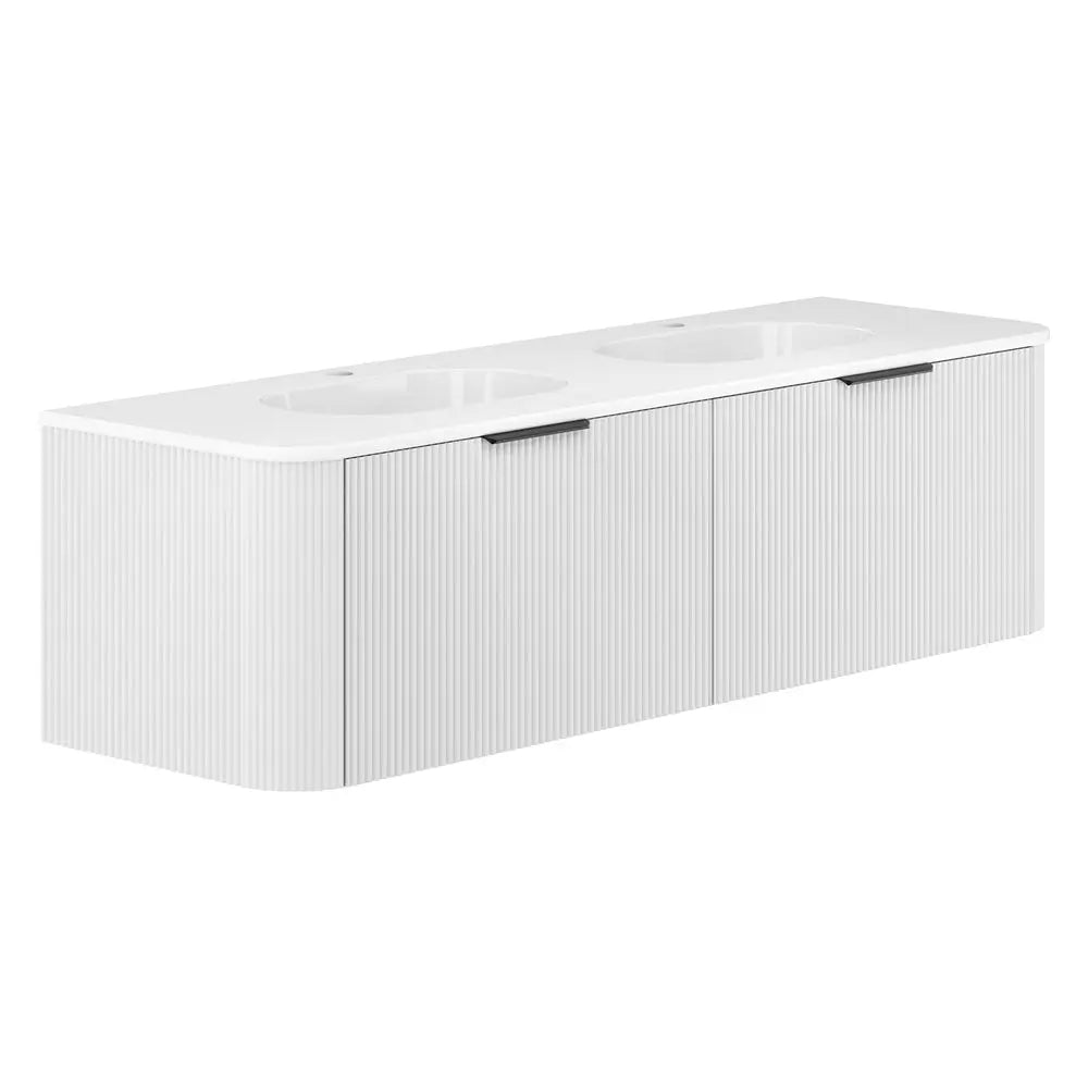 Lola Matte Minka Curved Satin White Wall-Hung Vanity (matte basin) Fienza