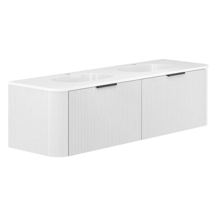 Lola Matte Minka Curved Satin White Wall-Hung Vanity (matte basin) Fienza
