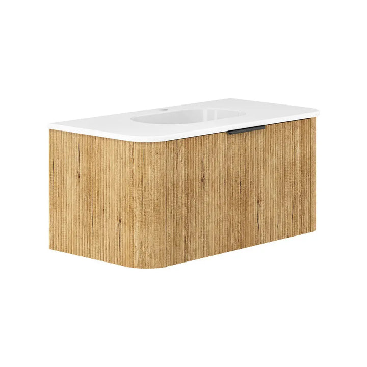Lola Matte Minka Curved Scandi Oak Wall-Hung Vanity (matte basin) Fienza