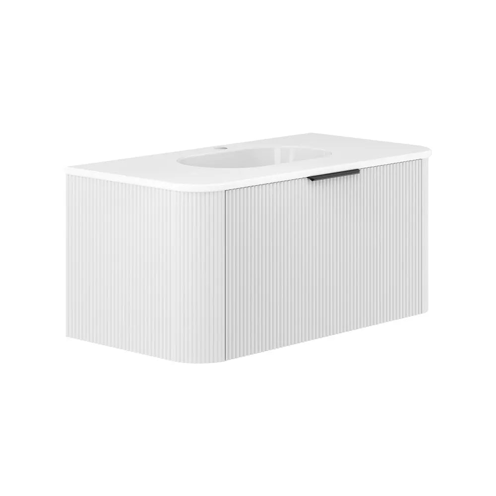 Lola Matte Minka Curved Satin White Wall-Hung Vanity (matte basin) Fienza