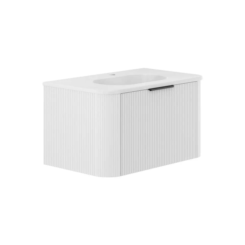 Lola Matte Minka Curved Satin White Wall-Hung Vanity (matte basin) Fienza