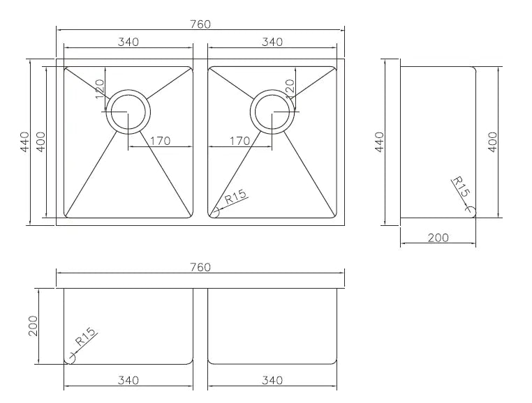Coloured Double Bowl Sink 26/26L 760 x 440mm - various finishes Modern National